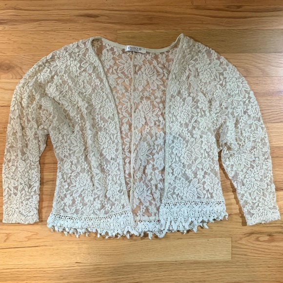 Stella cream sheer lace open cardigan S - Picture 3 of 5